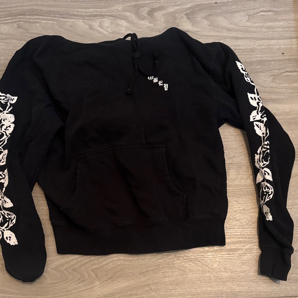 Obey Black Hoodie with White Graphic Sleeves